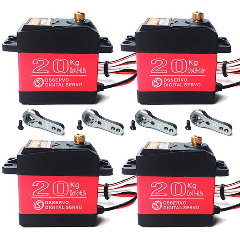 ANNIMOS Pack of 4 DS3218 Digital RC Servo Motor 20KG High Torque Full Metal Gear Waterproof for Baja Cars Robot DIY 270Â° - Image 1